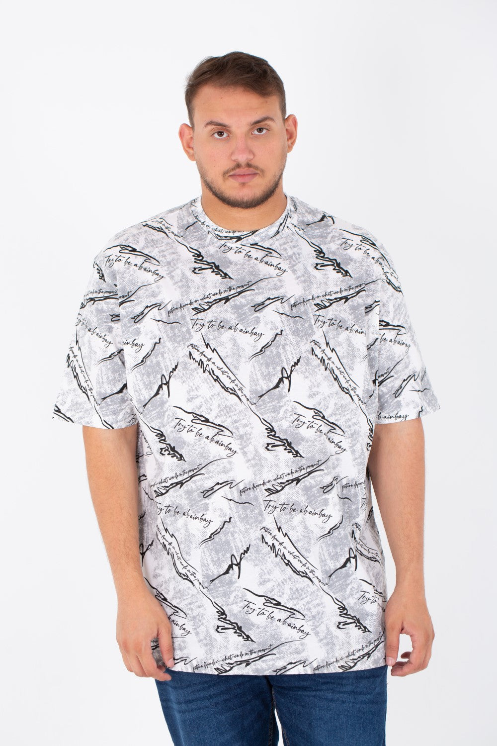 Men's Big Size Round Neck Short Sleeves T-Shirt With Full Print