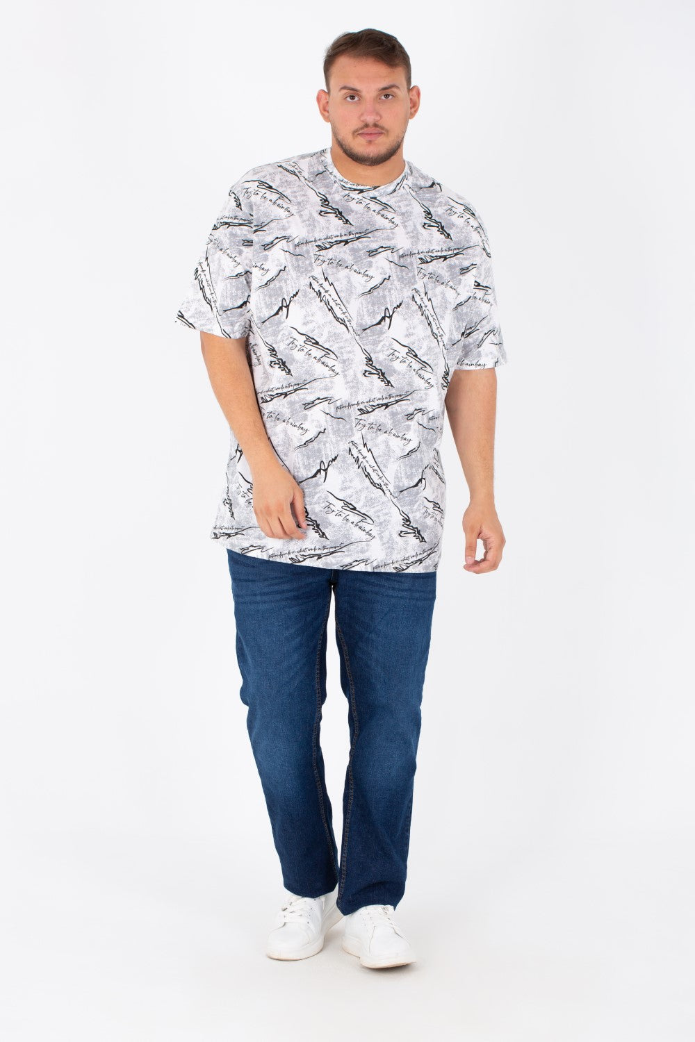 Men's Big Size Round Neck Short Sleeves T-Shirt With Full Print