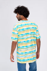 Mens T-shirt With Round Neck Multi Color Stripe And Take The Chance Print