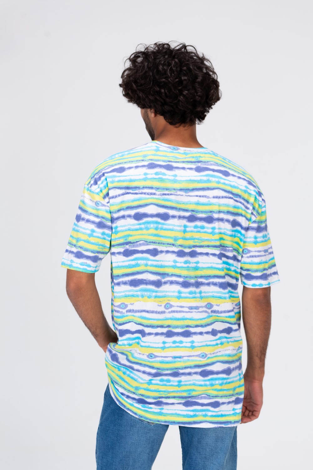 Mens T-shirt With Round Neck Multi Color Stripe And Take The Chance Print