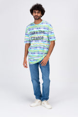Mens T-shirt With Round Neck Multi Color Stripe And Take The Chance Print