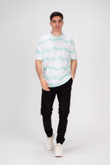 تي شيرت قطني بقصة عادية بياقة دائرية مطبوع بالكامل، مثالي لأي مناسبة كاجوال للرجال