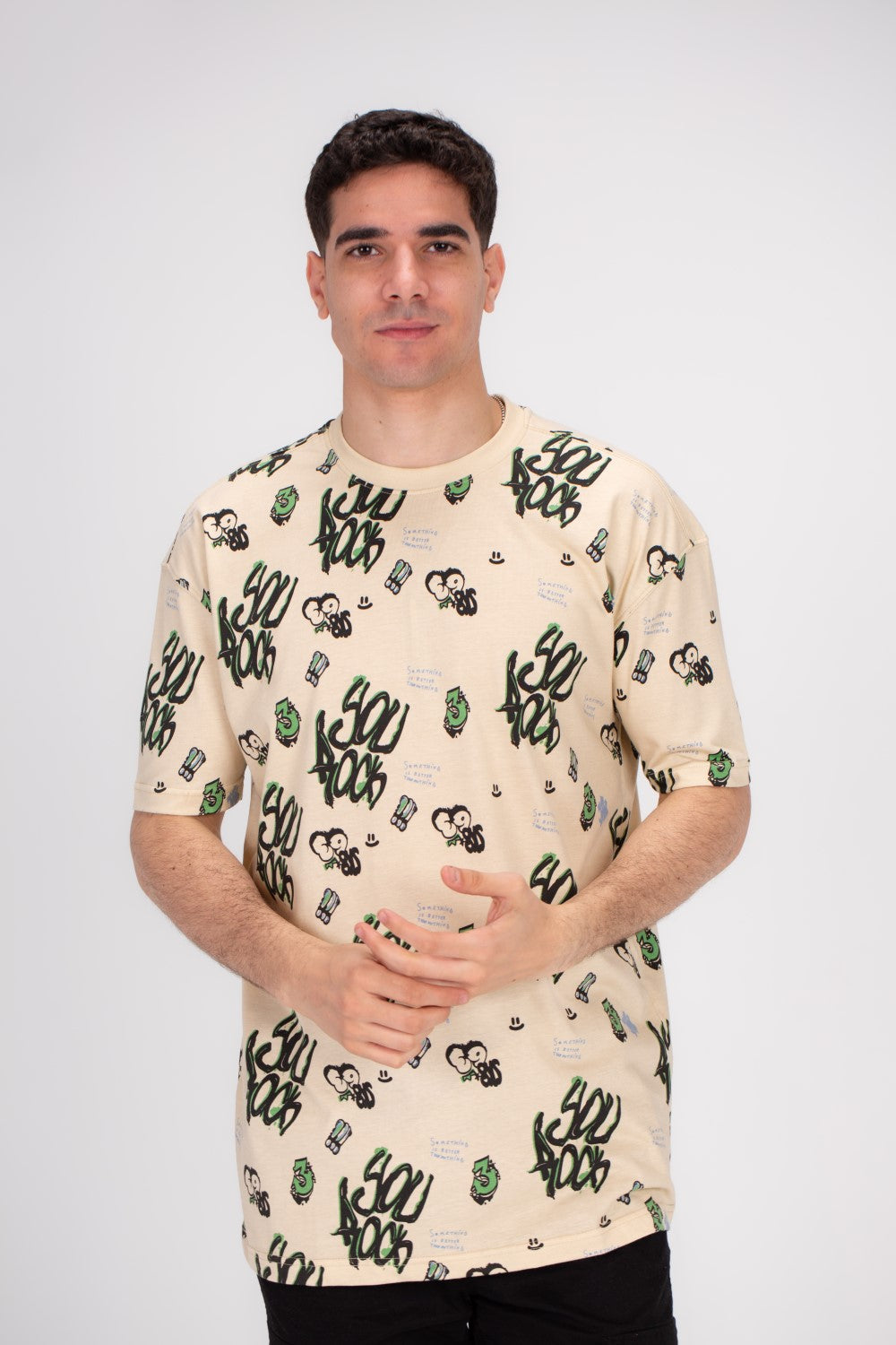 Men's Regular Fit Over Size Front & Back Printed T-shirt Made With Soft Breathable Cotton For All Day