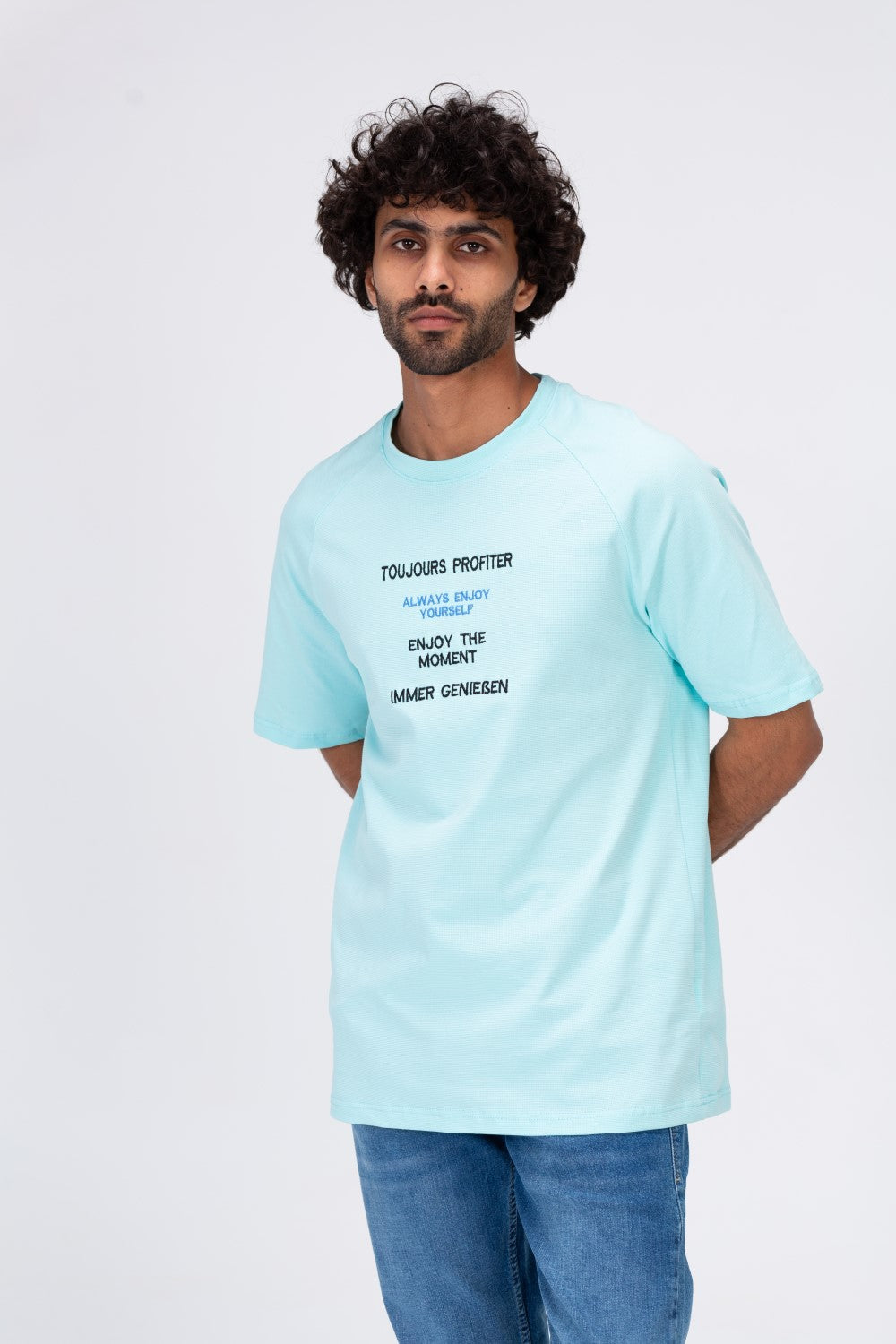 Mens Regular Fit Half Sleeves T-shirt Printed On The Front With Enjoy The Moment Print