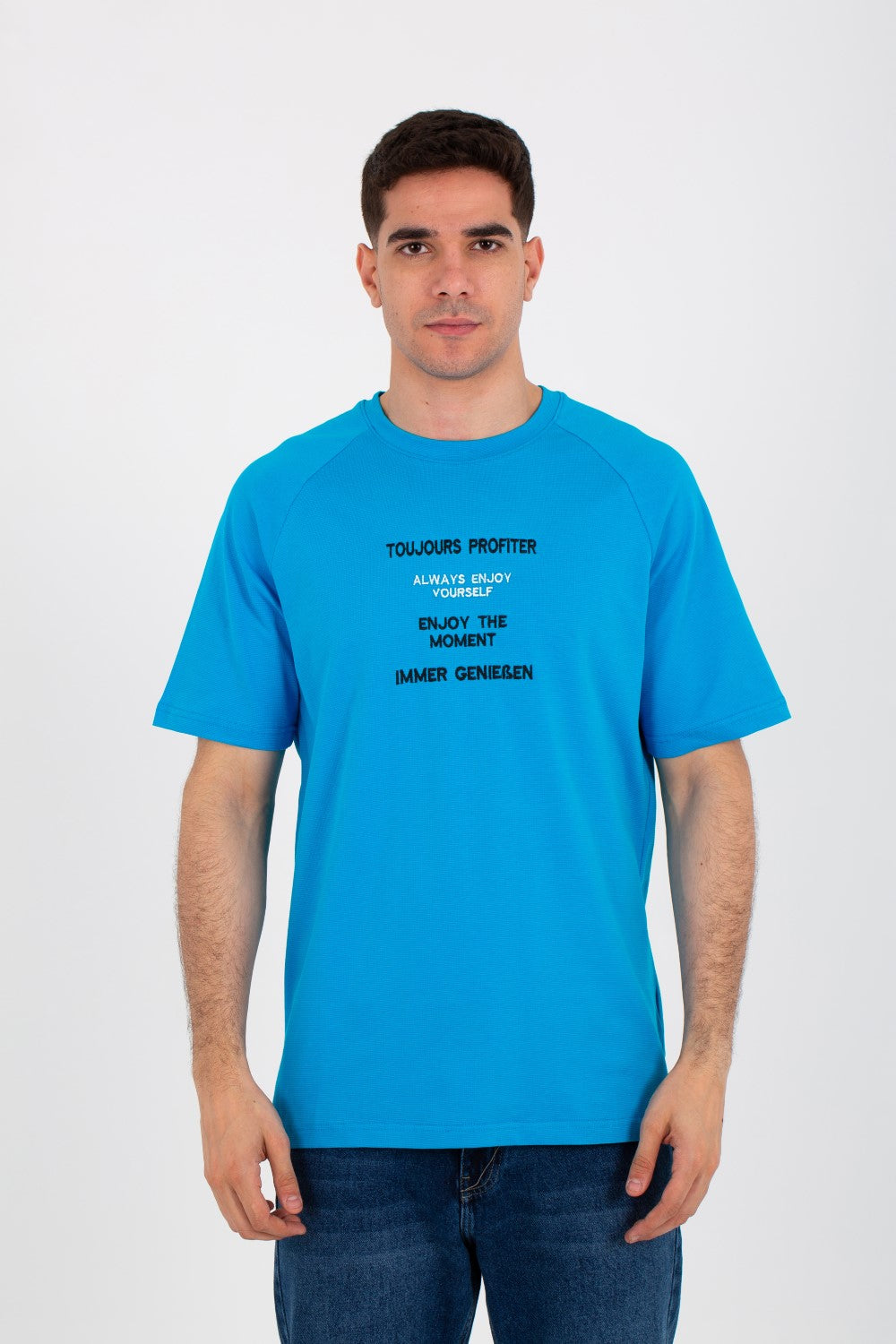 Mens Regular Fit Half Sleeves T-shirt Printed On The Front With Enjoy The Moment Print