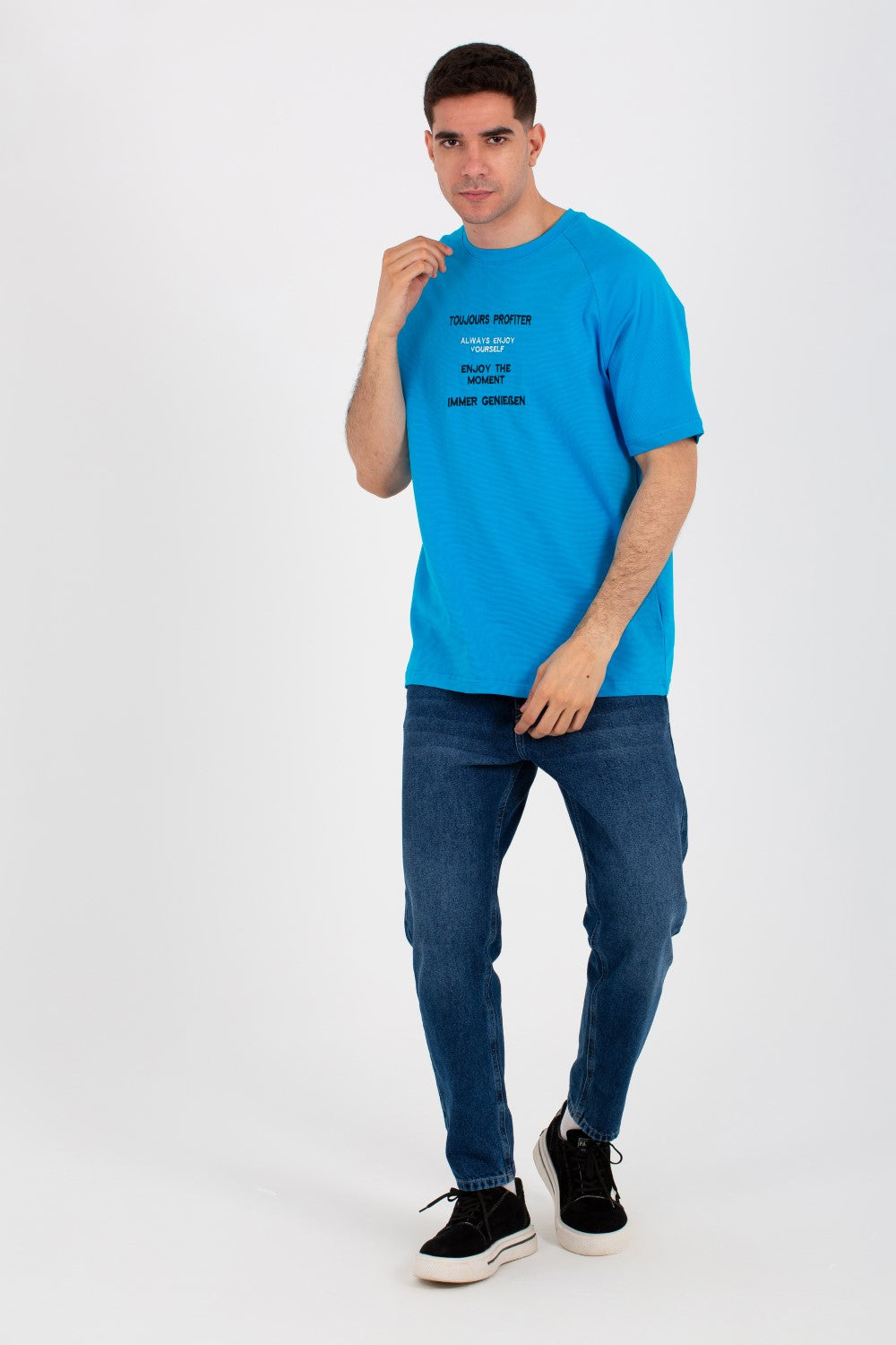 Mens Regular Fit Half Sleeves T-shirt Printed On The Front With Enjoy The Moment Print