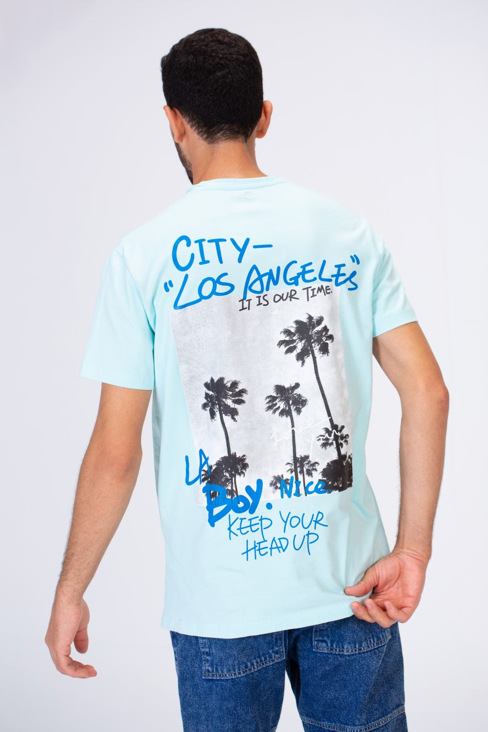 Men's Slim Fit T-shirt Printed On The Back In Single Lycra Material