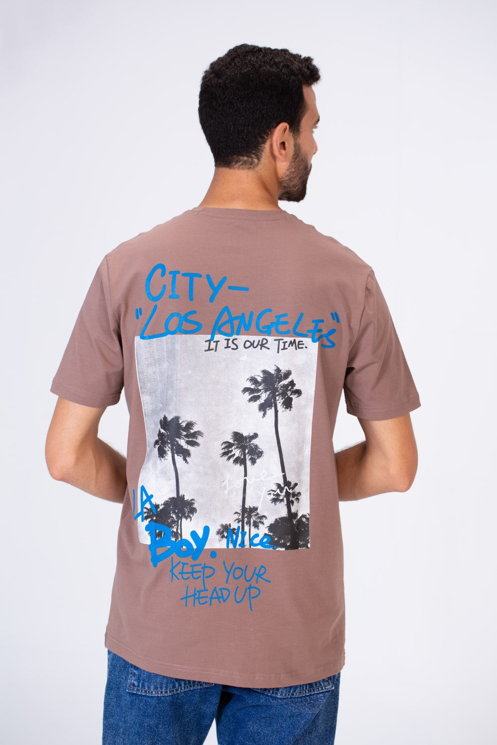 Men's Slim Fit T-shirt Printed On The Back In Single Lycra Material
