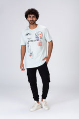 Mens Printed T-shirt With Round Neck And Cotton Material