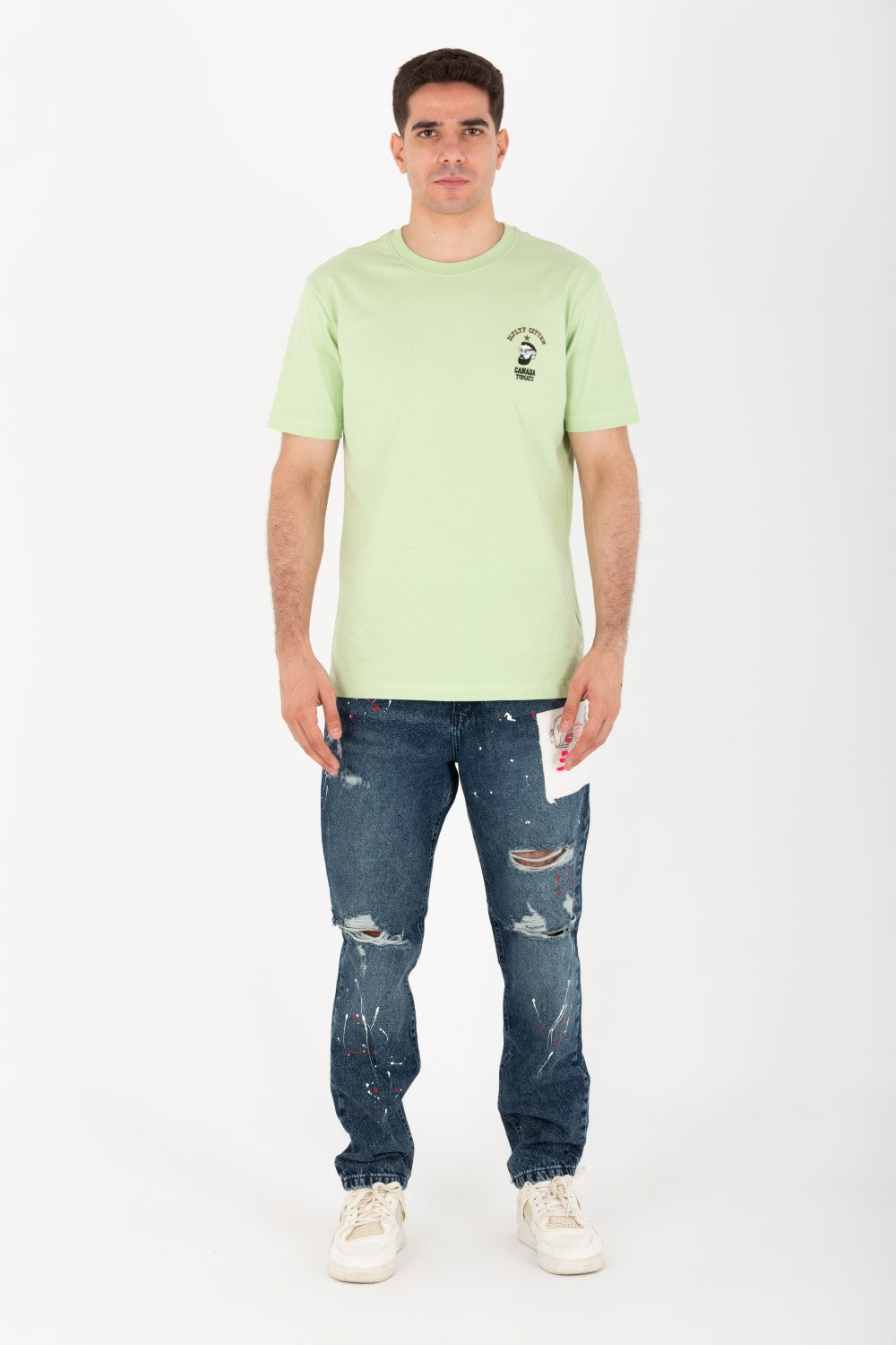 Mens Slim Fit Printed T-shirt With Short Sleeves And Round Neck