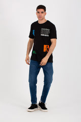Mens T-shirt With Round Neck And Cow Print On The Front And Back