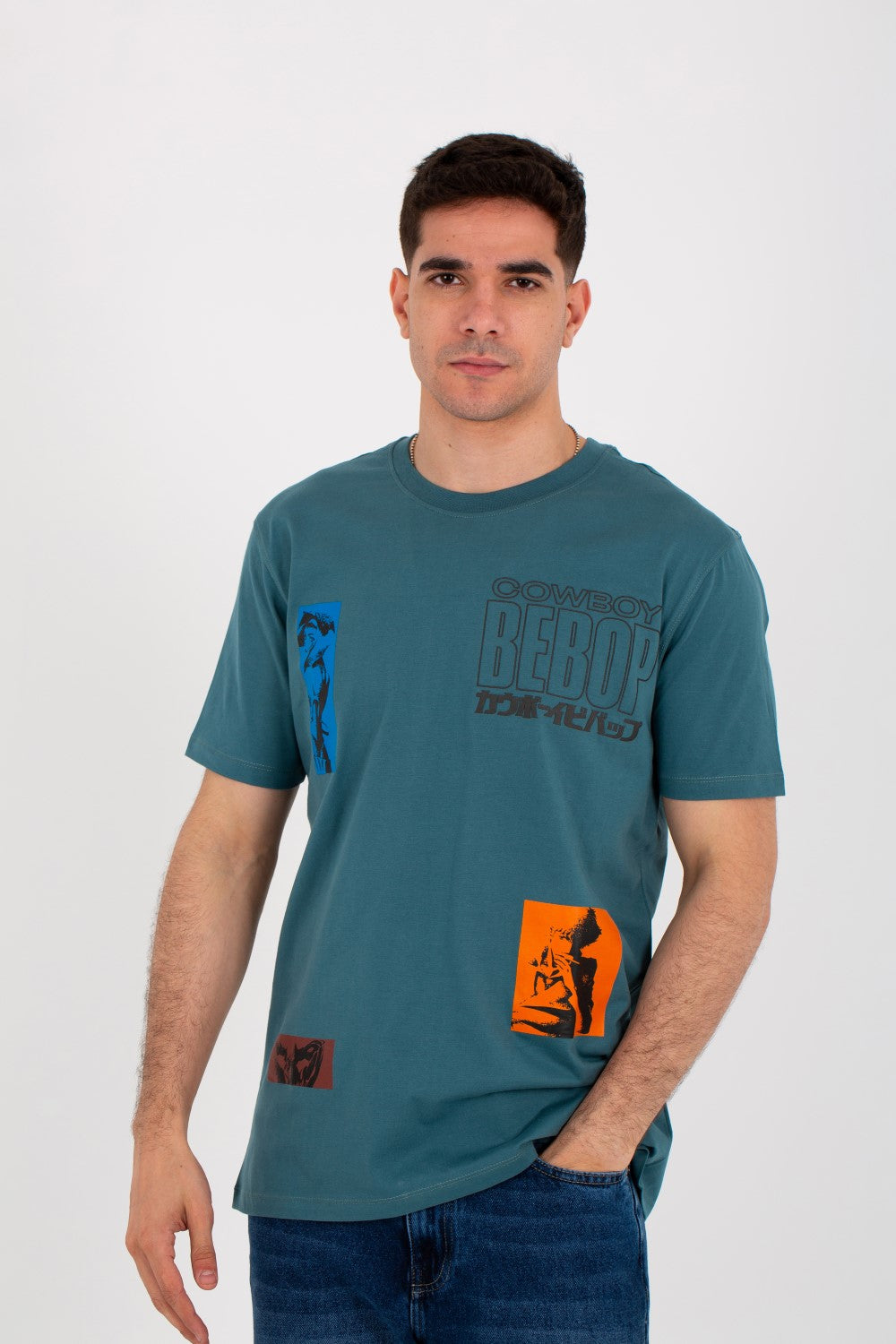 Mens T-shirt With Round Neck And Cow Print On The Front And Back