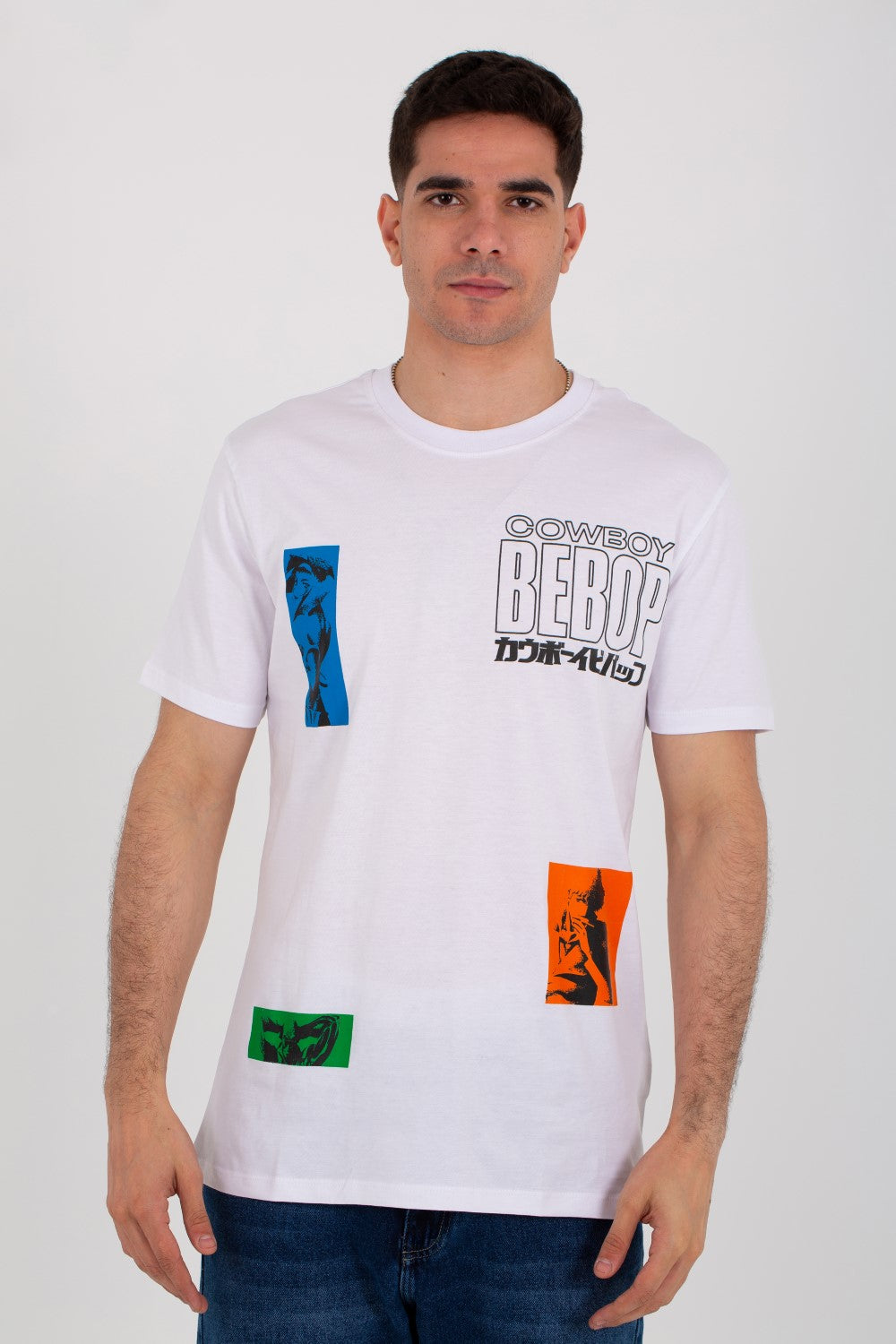 Mens T-shirt With Round Neck And Cow Print On The Front And Back