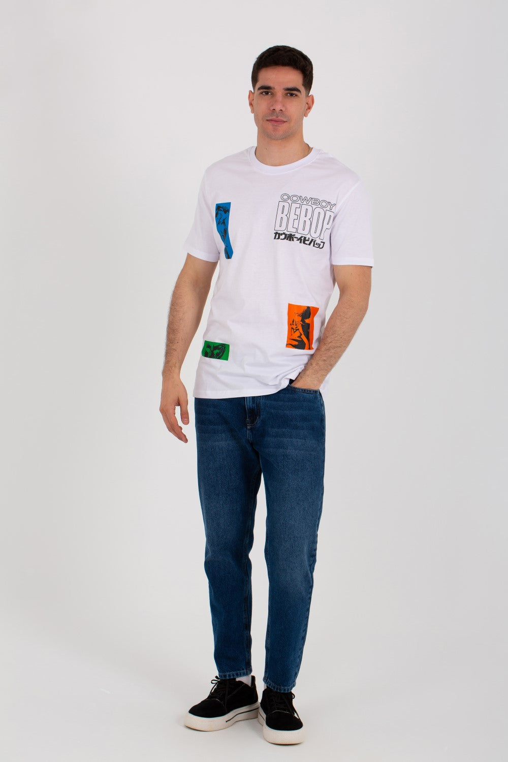 Mens T-shirt With Round Neck And Cow Print On The Front And Back