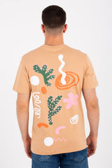 تيشيرت رجالي بياقة دائرية وأكمام نصفية مع طباعة أمامية وخلفية