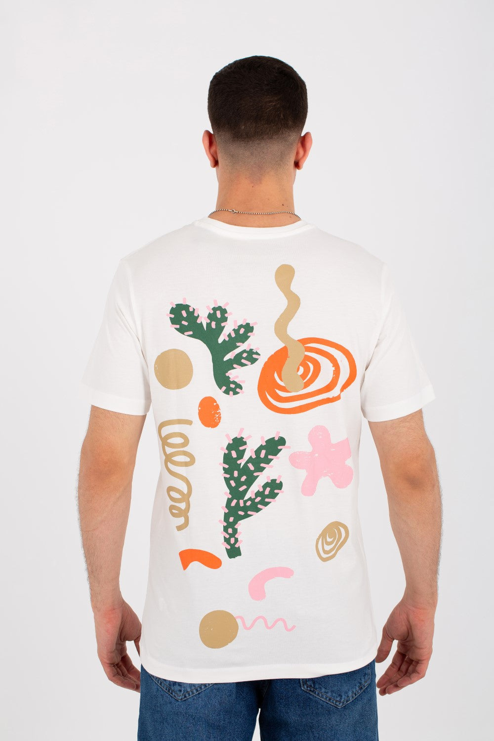 تيشيرت رجالي بياقة دائرية وأكمام نصفية مع طباعة أمامية وخلفية