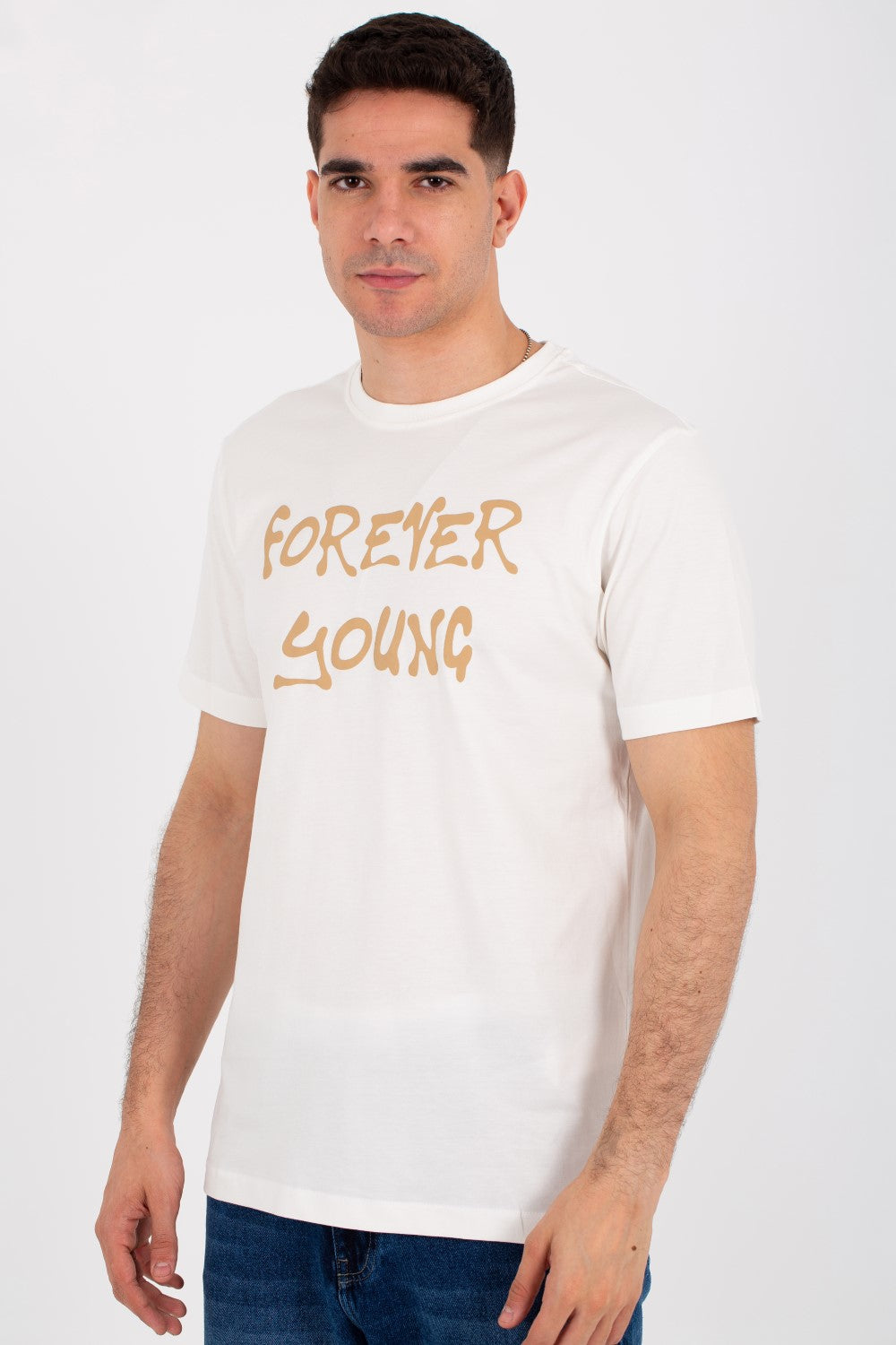 تيشيرت رجالي بياقة دائرية وأكمام نصفية مع طباعة أمامية وخلفية