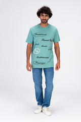 Mens Round Half Sleeves T-shirt With Front And Back Print With Comfortable Cotton Material