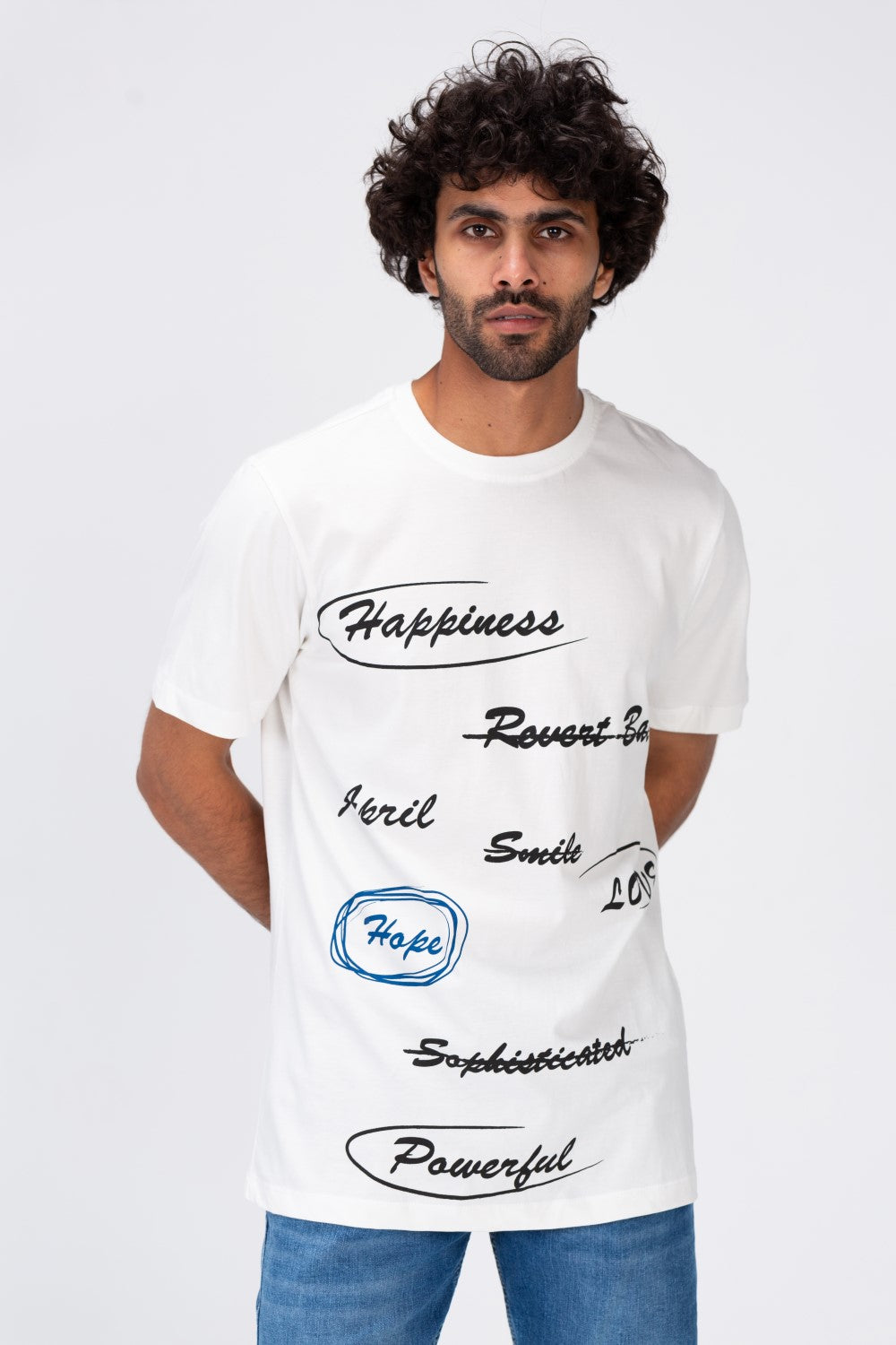 Mens Round Half Sleeves T-shirt With Front And Back Print With Comfortable Cotton Material