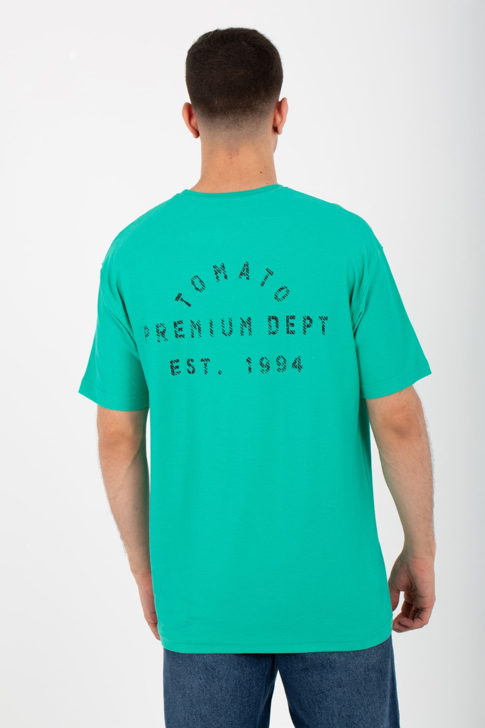 تيشيرت رجالي واسع مطبوع من الأمام والخلف وياقة دائرية