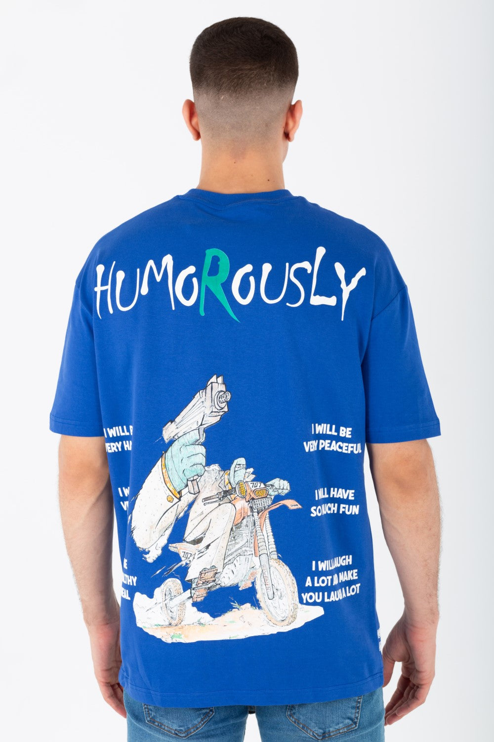 Men's Oversize Round Neck T-shirt With A Print On The Front And Back Made Of Summer Melton Material