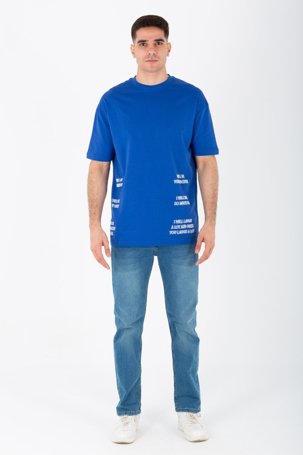 Men's Oversize Round Neck T-shirt With A Print On The Front And Back Made Of Summer Melton Material