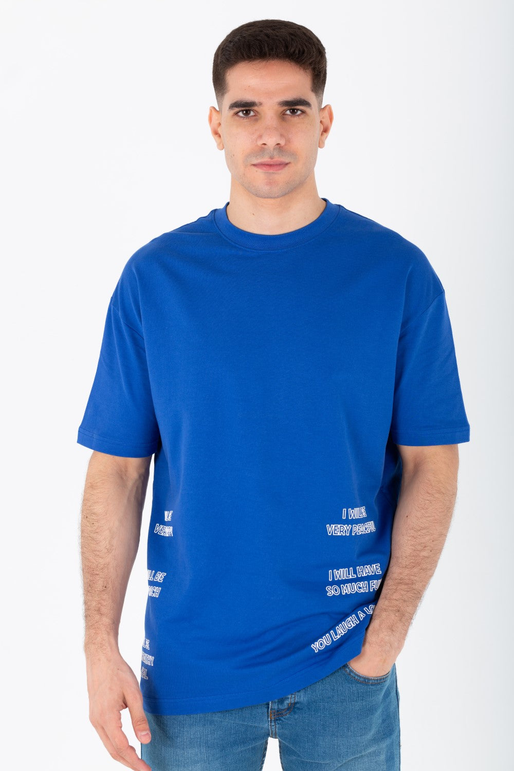 Men's Oversize Round Neck T-shirt With A Print On The Front And Back Made Of Summer Melton Material