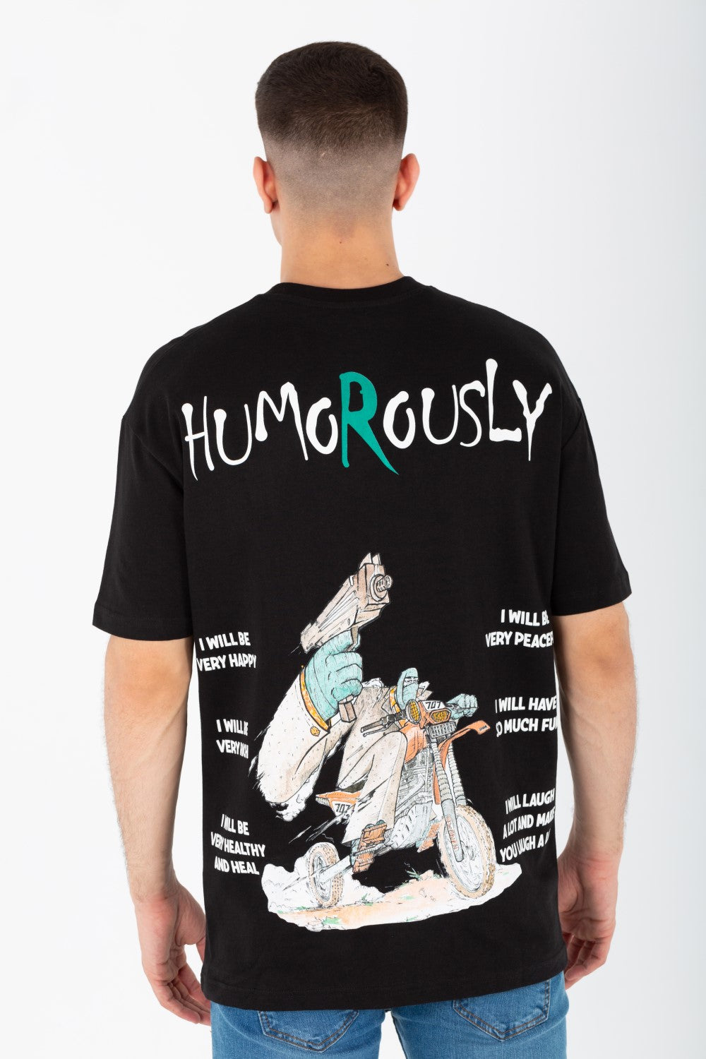 Men's Oversize Round Neck T-shirt With A Print On The Front And Back Made Of Summer Melton Material