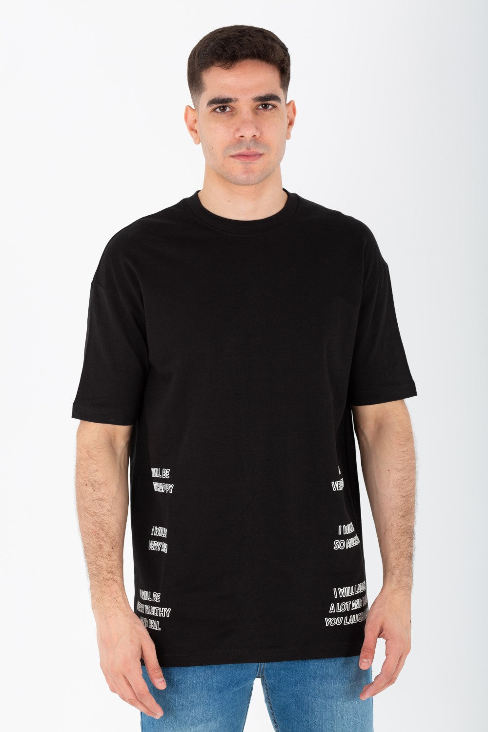 Men's Oversize Round Neck T-shirt With A Print On The Front And Back Made Of Summer Melton Material