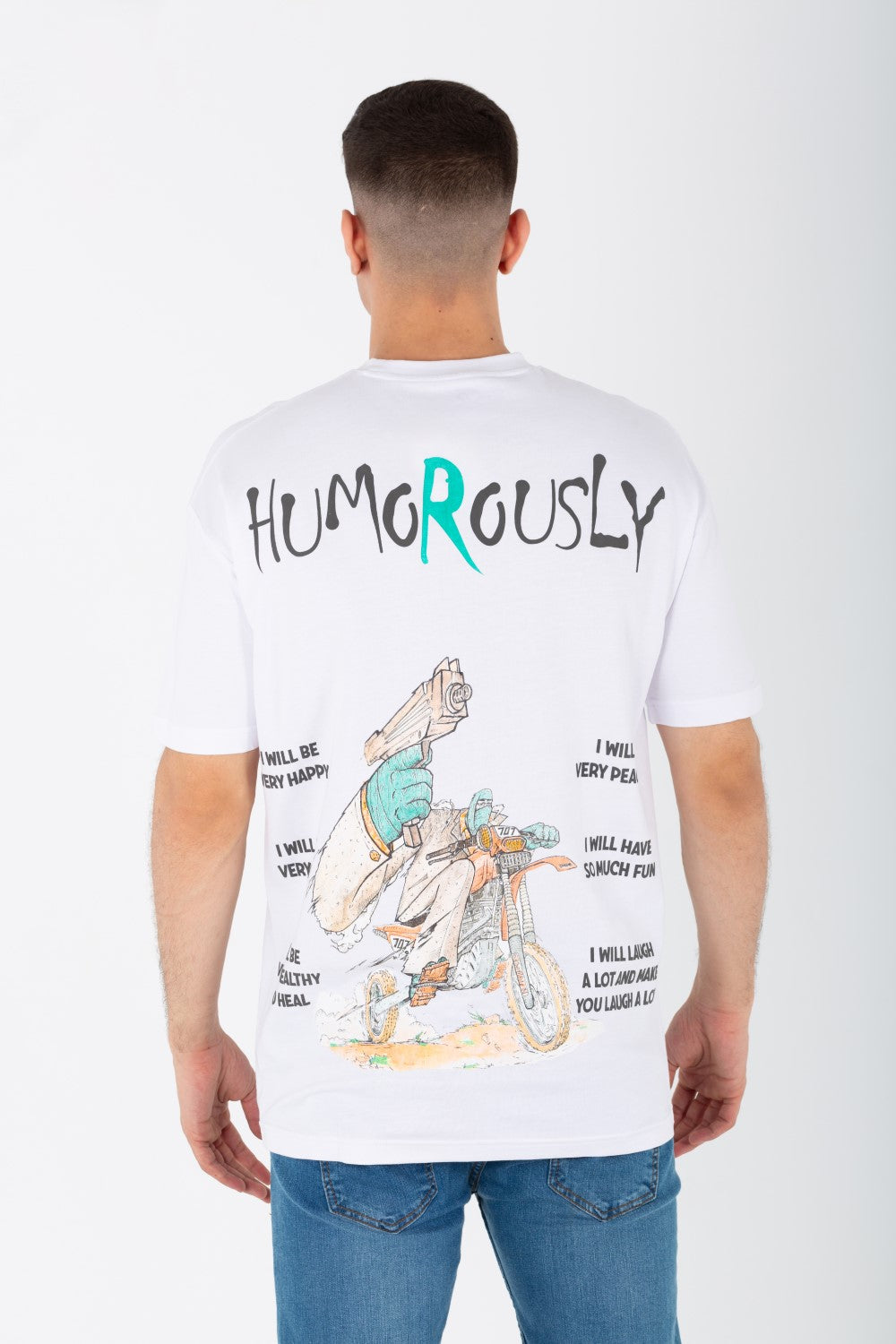 Men's Oversize Round Neck T-shirt With A Print On The Front And Back Made Of Summer Melton Material