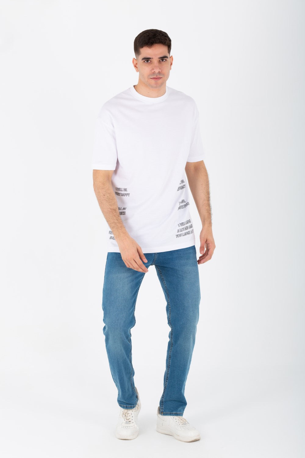 Men's Oversize Round Neck T-shirt With A Print On The Front And Back Made Of Summer Melton Material