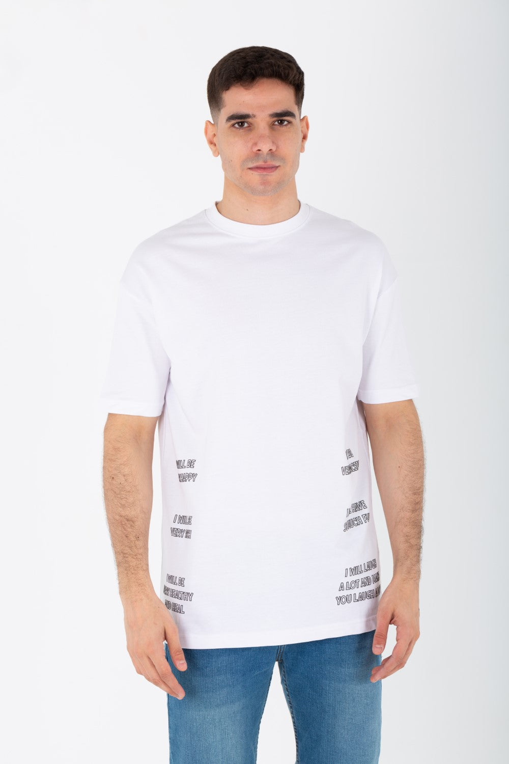 Men's Oversize Round Neck T-shirt With A Print On The Front And Back Made Of Summer Melton Material