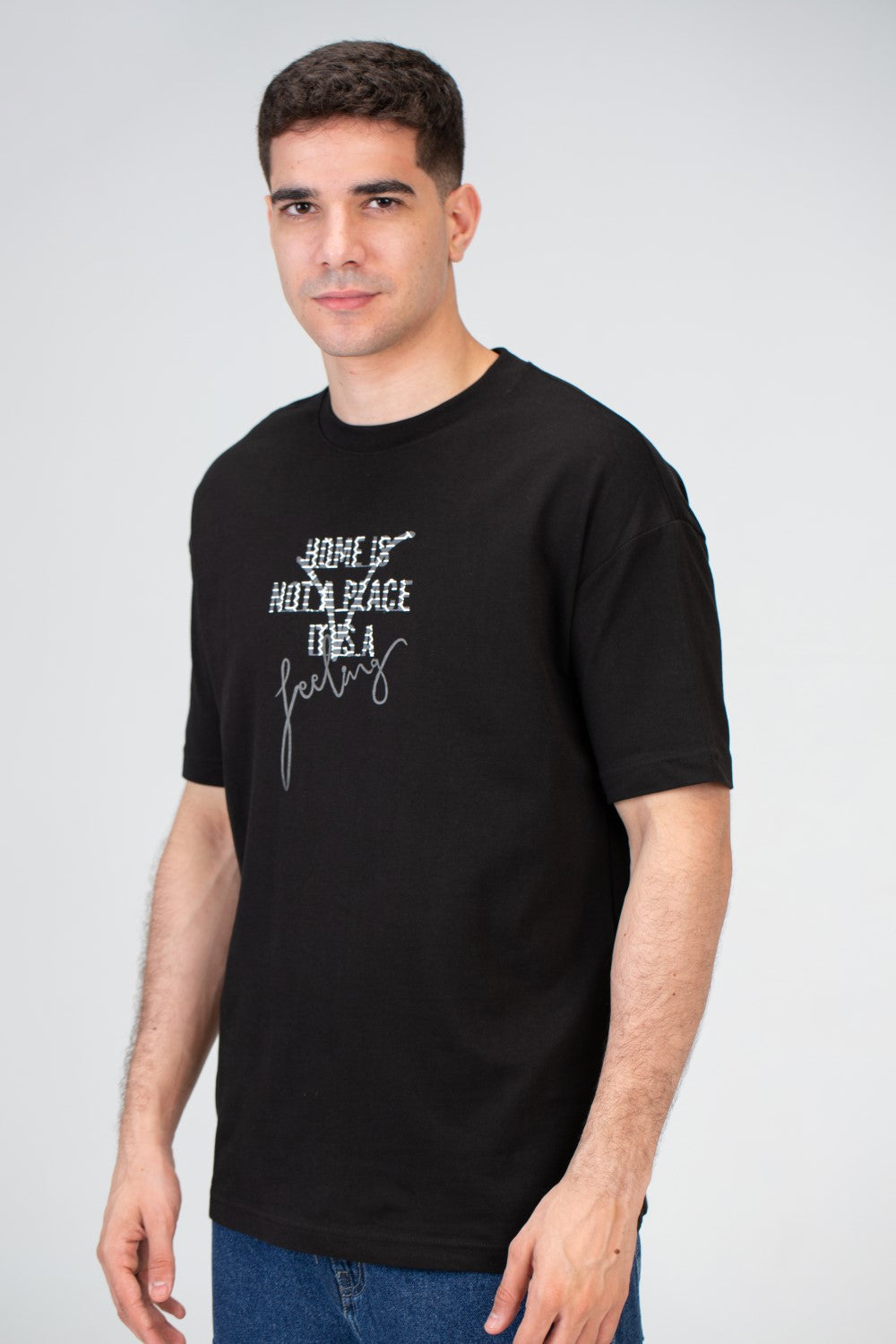 Mens Over Size Half Sleeved T-shirt With A Round Neck And Melton Material