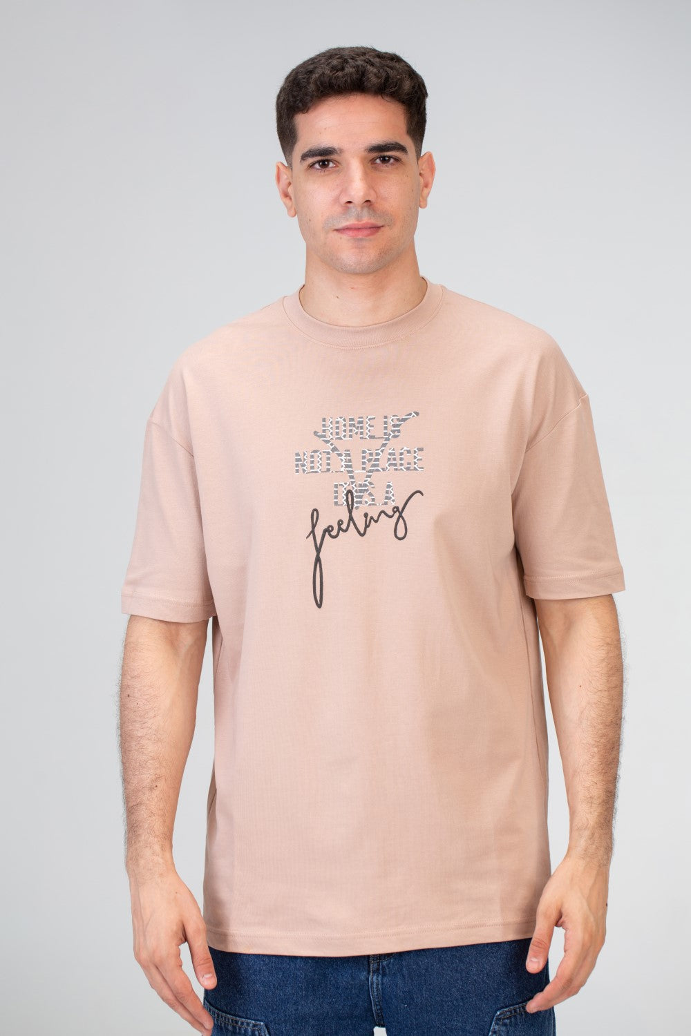 Mens Over Size Half Sleeved T-shirt With A Round Neck And Melton Material