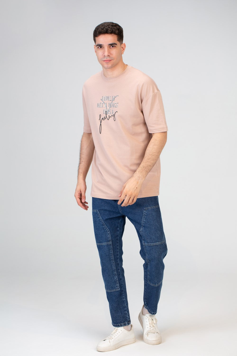 Mens Over Size Half Sleeved T-shirt With A Round Neck And Melton Material