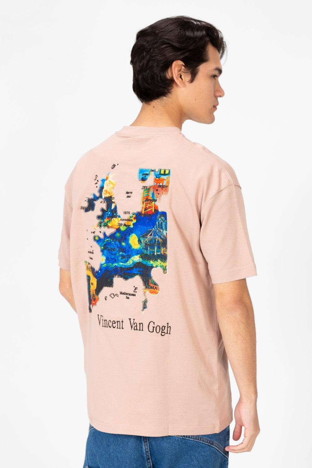 Men's Van Gogh Print Oversized Half Sleeve T-Shirt