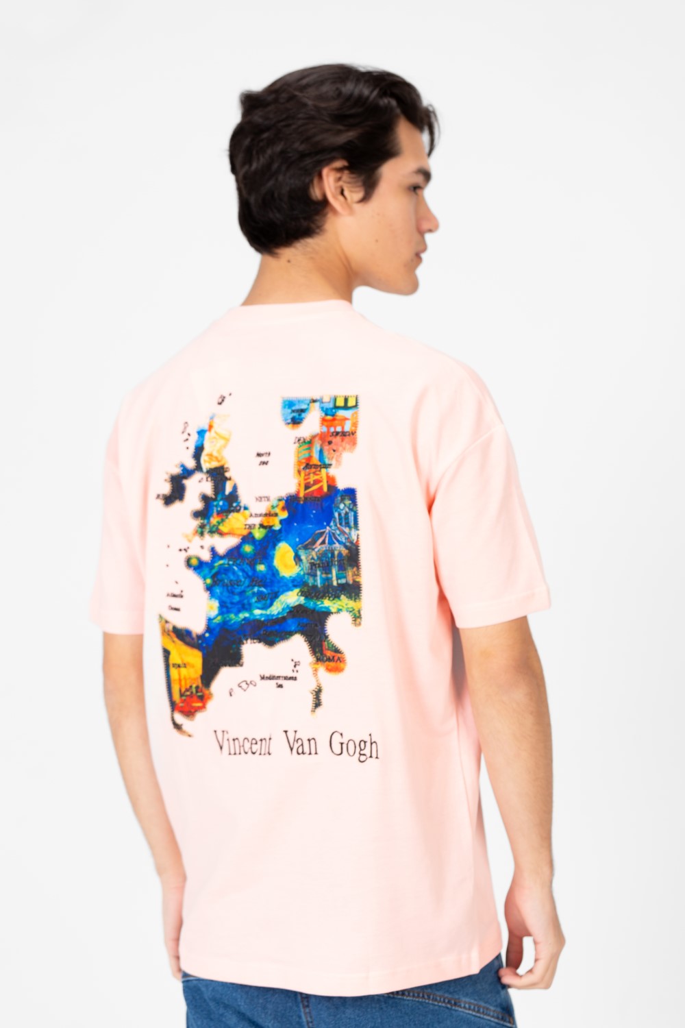 Men's Van Gogh Print Oversized Half Sleeve T-Shirt