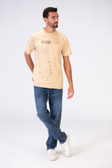 Mens Round Print Slim Fit Casual Short Sleeve T-Shirt