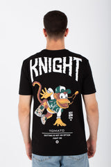 تيشيرت Slim Fit للرجال مع طبعة أمامية وخلفية وقماش ليكرا مفرد