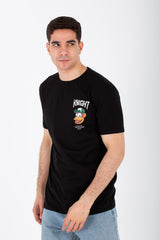 تيشيرت Slim Fit للرجال مع طبعة أمامية وخلفية وقماش ليكرا مفرد