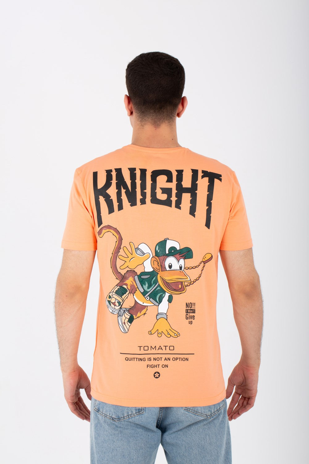 تيشيرت Slim Fit للرجال مع طبعة أمامية وخلفية وقماش ليكرا مفرد