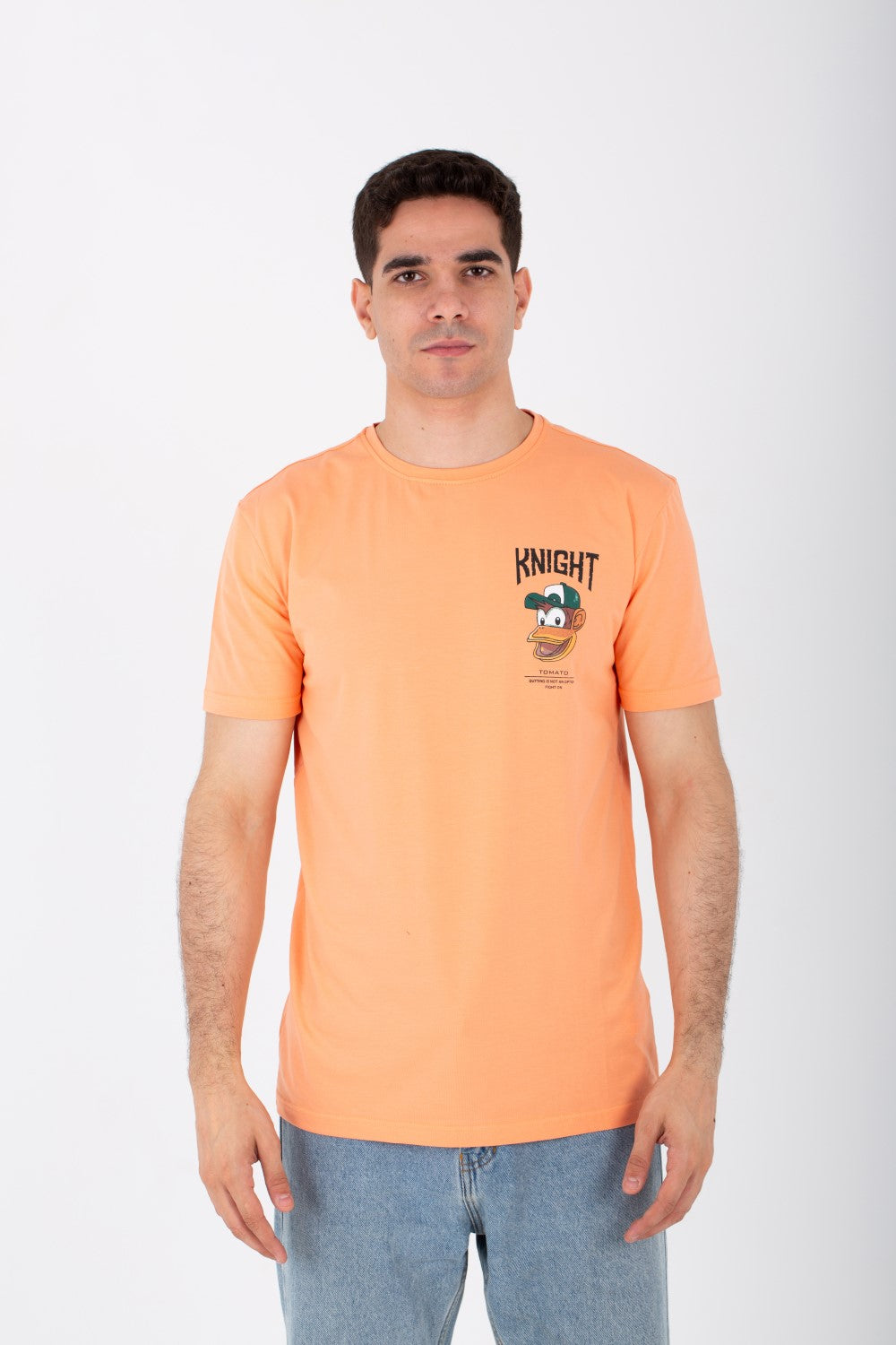 تيشيرت Slim Fit للرجال مع طبعة أمامية وخلفية وقماش ليكرا مفرد