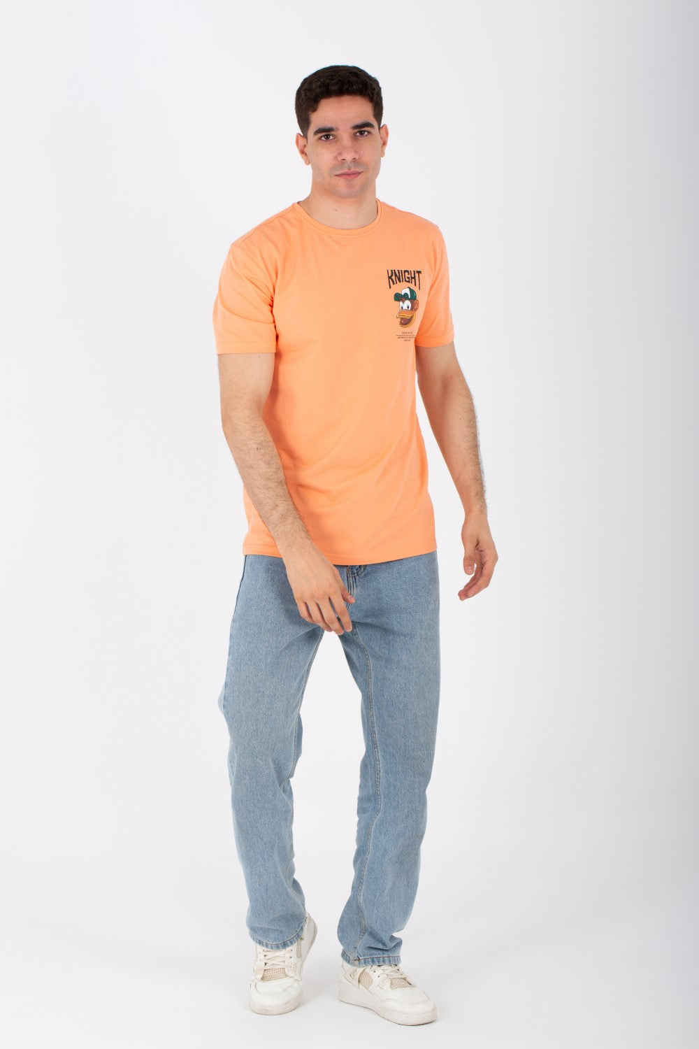 تيشيرت Slim Fit للرجال مع طبعة أمامية وخلفية وقماش ليكرا مفرد