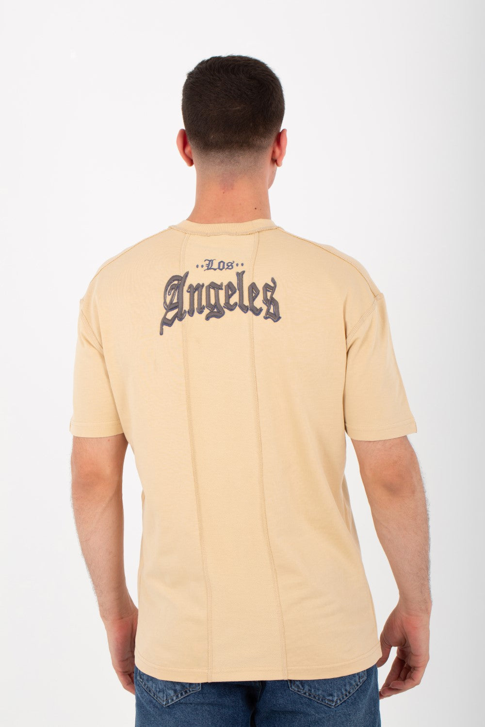 Mens Round Half Sleeve T-shirt With Stars Print On The Front And A Unique Cut