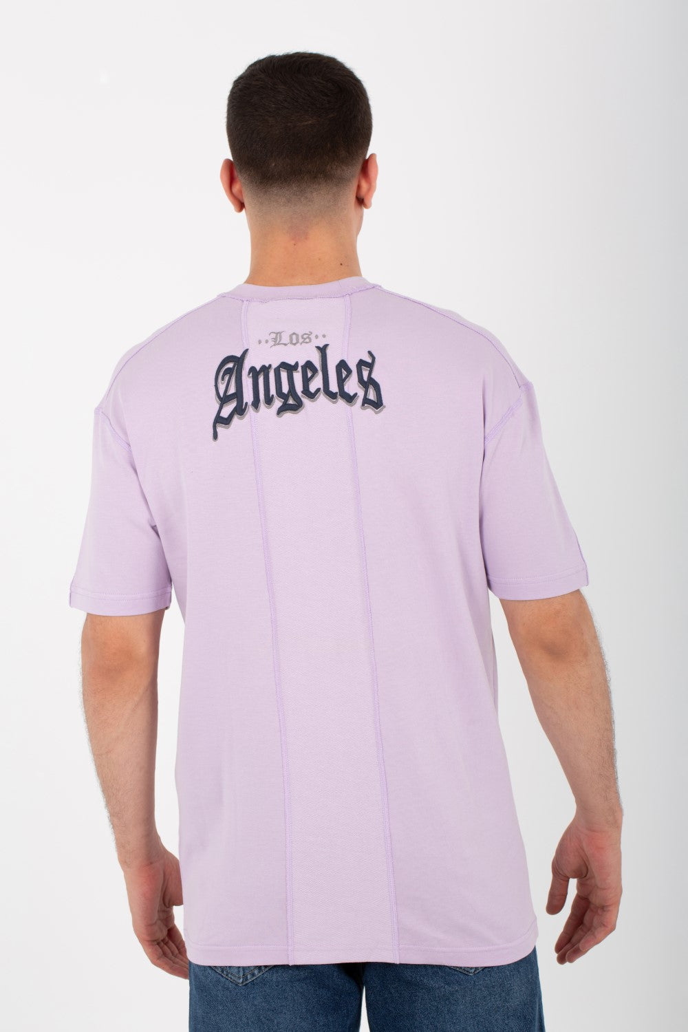 Mens Round Half Sleeve T-shirt With Stars Print On The Front And A Unique Cut