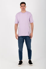 Mens Round Half Sleeve T-shirt With Stars Print On The Front And A Unique Cut