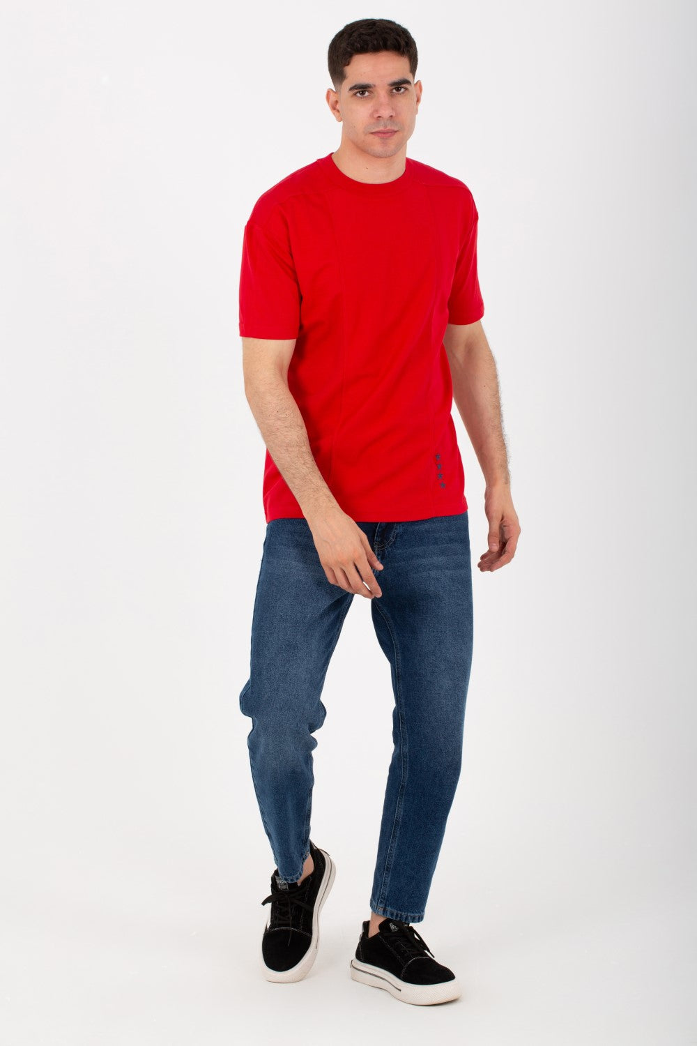 Mens Round Half Sleeve T-shirt With Stars Print On The Front And A Unique Cut