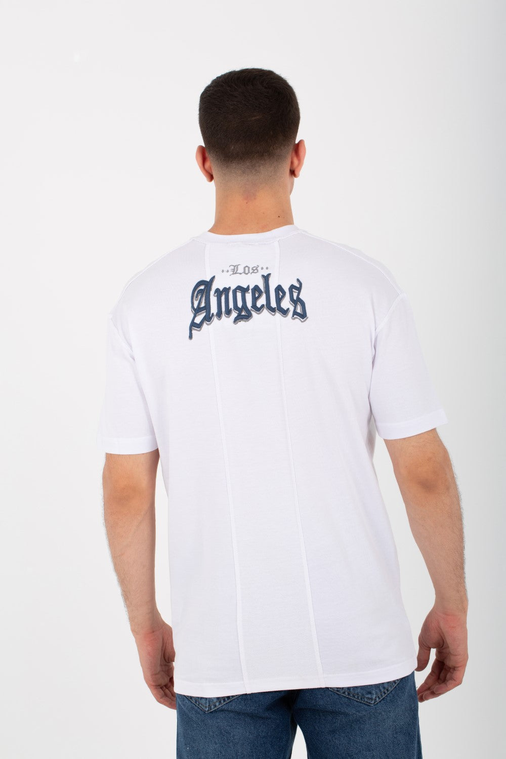 Mens Round Half Sleeve T-shirt With Stars Print On The Front And A Unique Cut
