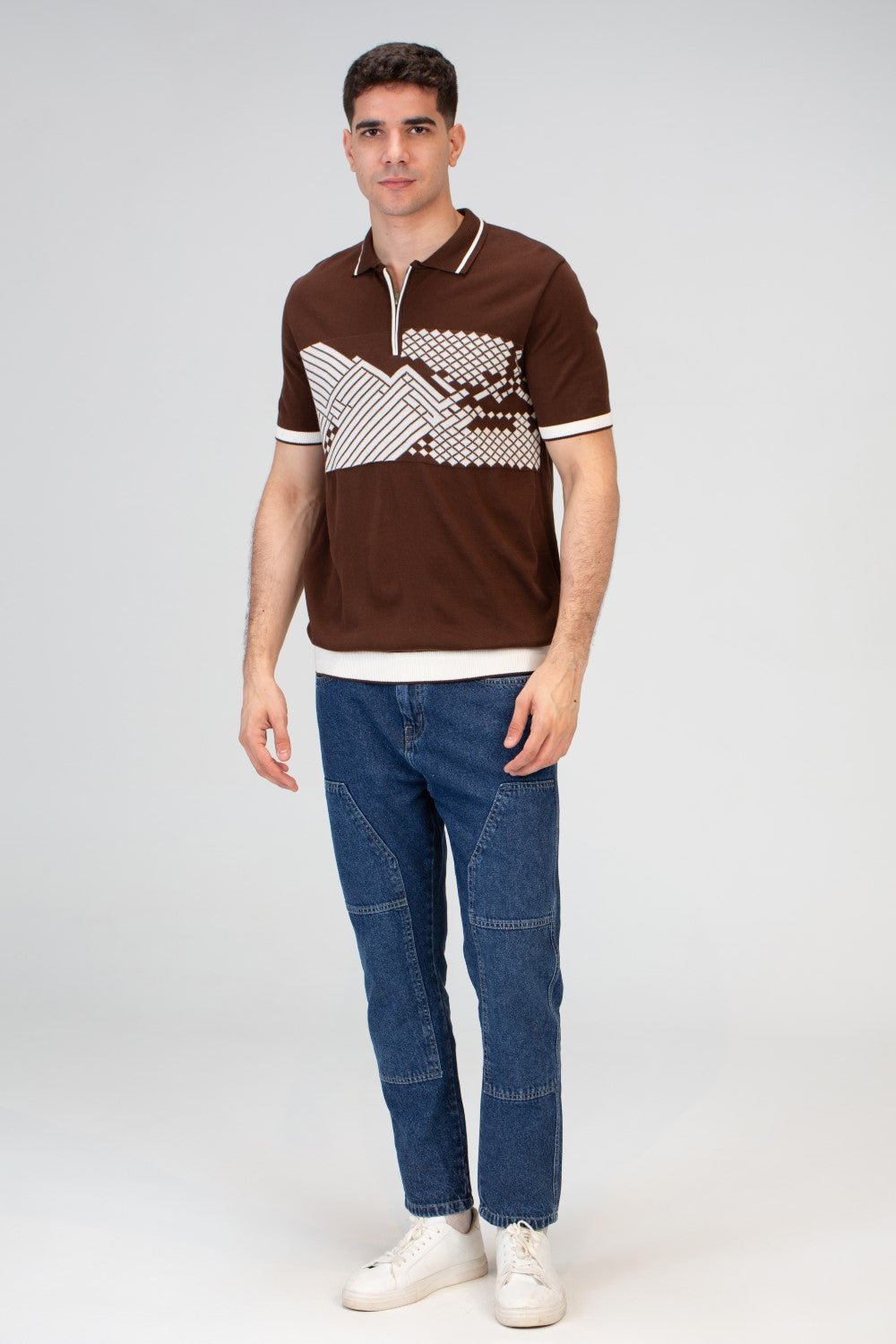 Mens Slim Fit Polo Trico T-Shirt With Zip Up Collar And Short Sleeves