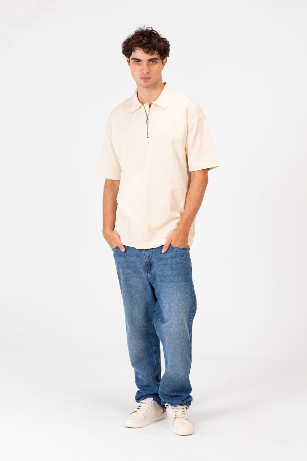 Men's Basic Regular Fit Polo T-Shirt With Half Front Zip And Short Sleeves